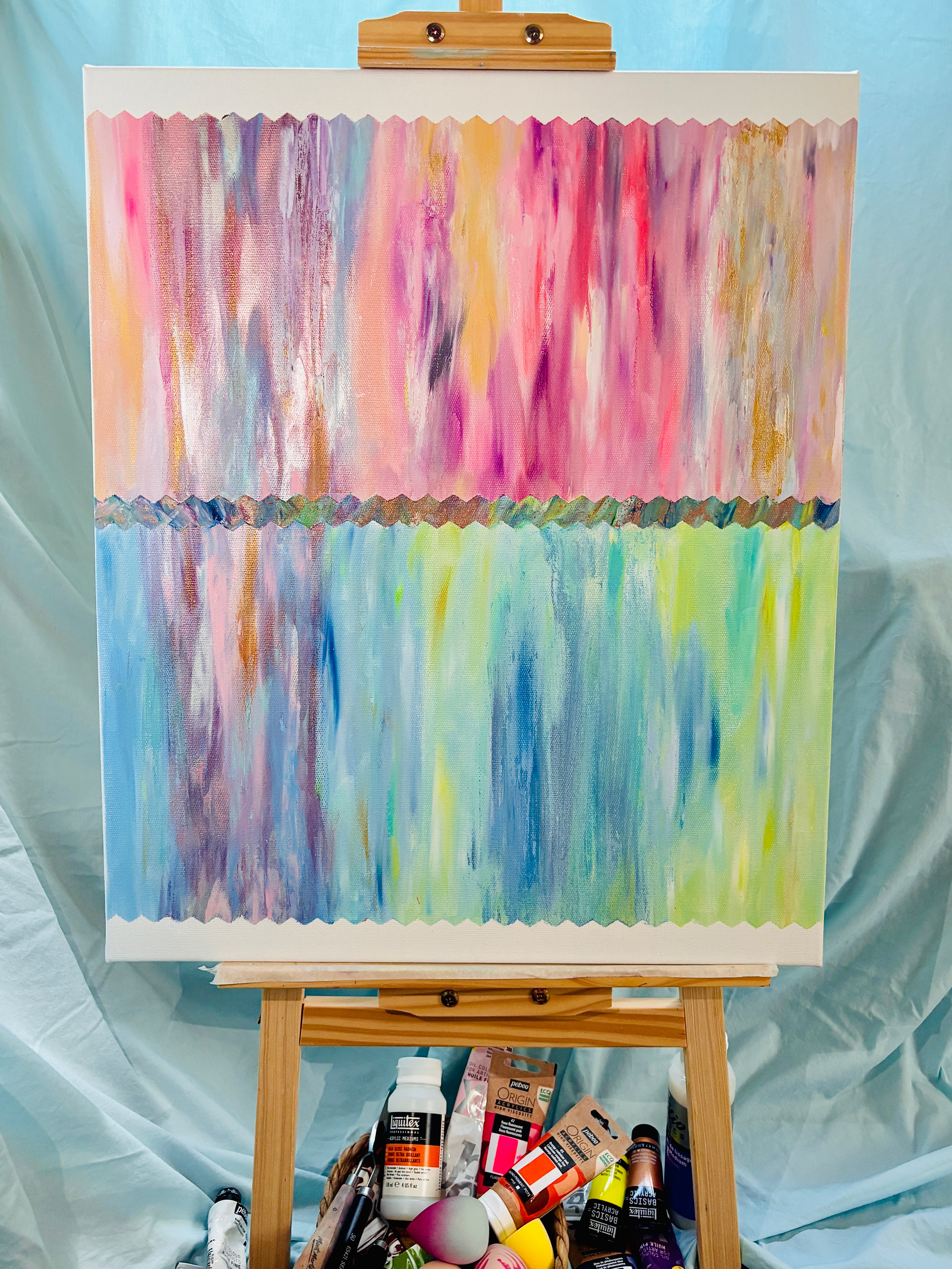 Art Decor -Cascading Halves — Abstract Arresting Original Oil Painting 50×60cm Reversible