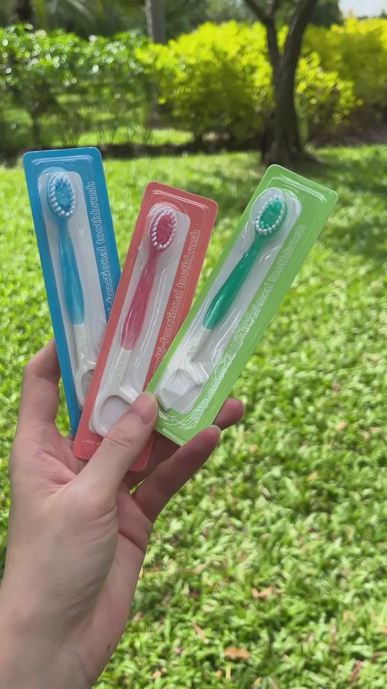 4-in-1 Pop Bead Travel Toothbrush | Floss, Toothpick & Breath Freshener | 2pcs Mixed Flavors