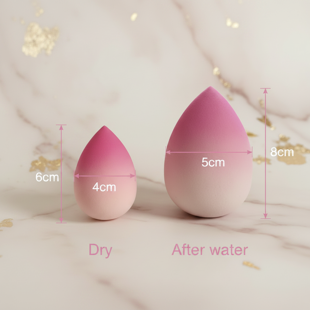 Teardrop Sponge Size Chart with Marble Background
